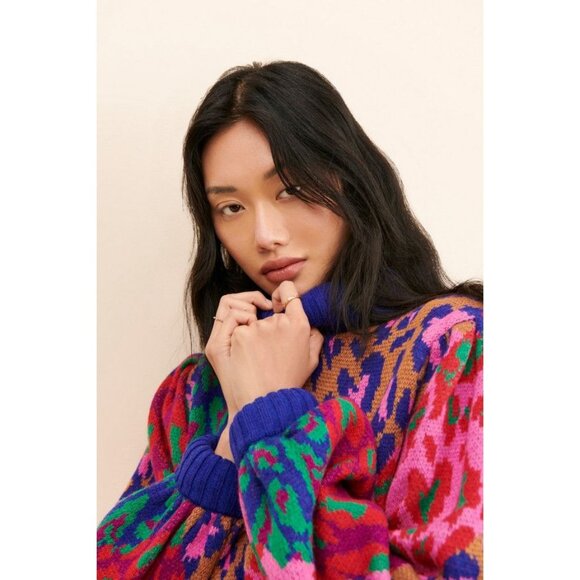 Farm Rio Mixed Leopard Pop Sweater Dress Size Small - Picture 2 of 6